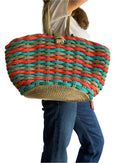 Nissi Woven Bag Camel Coral & Neon Blue